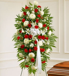 Deepest Sympathies Standing Spray Large -Red & White