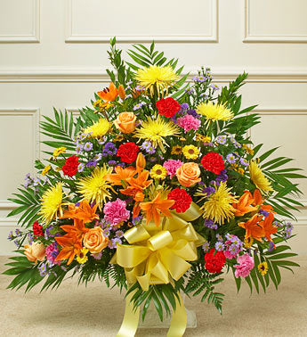 Heartfelt Tribute Floor Basket Arrangement Large- Bright