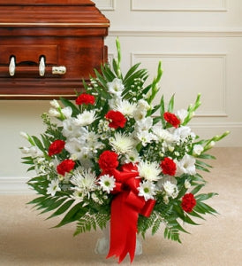 Heartfelt Tribute Floor Basket Arrangement Red and White