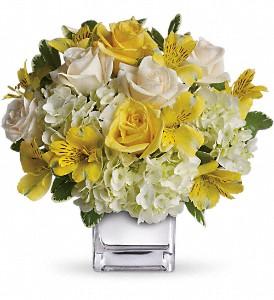 Yellow and white flower arranagement Winnipeg. Created by Valley Flowers your best Winnipeg Florist.