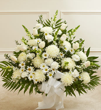 Heartfelt Tribute Floor Basket Arrangement Large - White